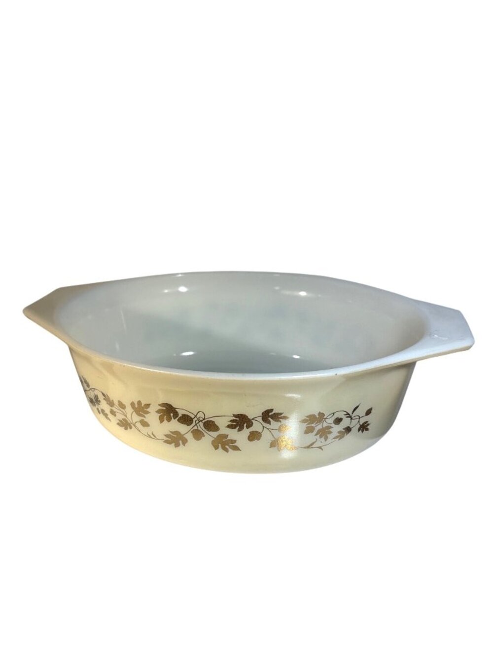Vintage Pyrex Oval Casserole Dish Golden Acorn 1.5 Qt Gold Leaf Vine Design